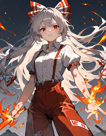 t-ponynai3, 1girl, solo, fujiwara no mokou, fire, flaming hand,
very awa, masterpiece, best quality, year 2024, newest, highres, absurdres, <lora:t-ponynai3-style-noobai-vpred10:1>