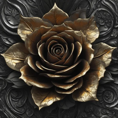 embedding:lazypos, exquisite close-up of iron rose petals with visible crunch texture in golden-fried vase arrangement Skin Textures, cinematic photo breathtaking hyperrealistic art A digital illustration combining elements of two images: a scene of iron, charred roses with faetastic Glowing embers amidst a dark, ash-covered ral-oilspill ground, and an shiny intricate fractal design resembling an iron polished steel flower with complex patterns and details. The composition blends the dark, burnt elements with the bright, glossy elegant fractal flower, creating a dramatic and surreal visual effect with high contrast and day-glo details.