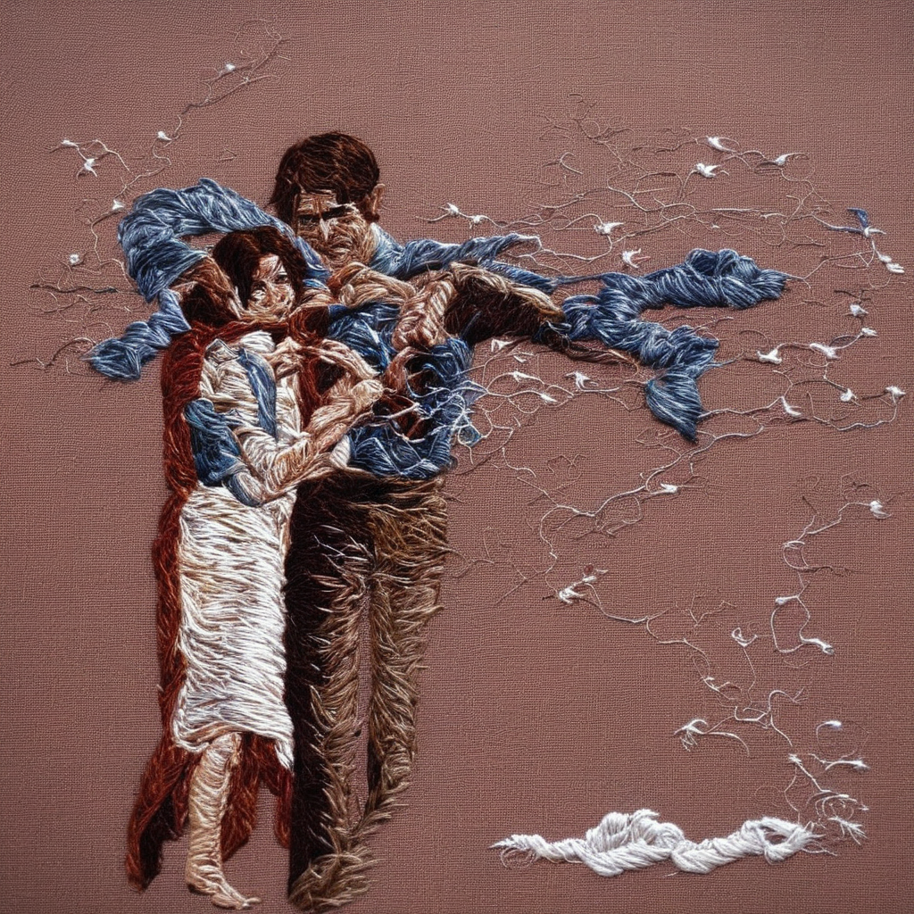 <lora:SDXL_embroidery_Sa_May_V8:1>   embroidery,  a woman and a man