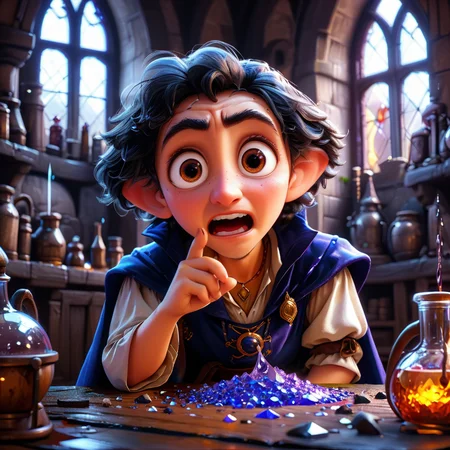 impactful paint of a cute mad sorcerer cry in a medieval laboratory <lora:Cute_3D_Cartoon:1>, highly detailed, 8k, sharp, professional, clear, high contrast, high saturated, , vivid deep blacks, crystal clear