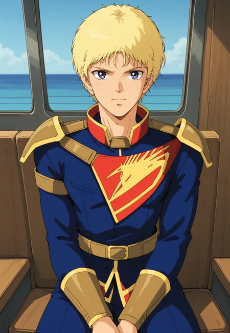 score_9, score_8_up, score_7_up, source_anime, cowboy shot, front view, BREAK, ( glemy_toto, blue eyes, blonde hair, best eyes, looking at viewer, uniform, front view, full body, ) 1boy, male focus, solo, BREAK, ship interior,