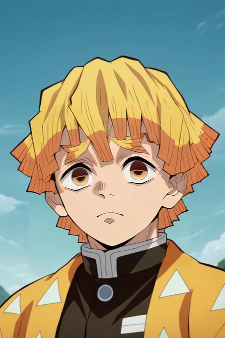 score_9, score_8_up, score_7_up, score_6_up, score_5_up, score_4_up, BREAK source_anime, anime screencap, anime coloring, official style, looking at viewer, upper body, , 1boy, solo, male focus, <lora:zenitsu_agatsuma_pony:0.92>, zenitsu_agatsuma, , demon slayer uniform, chinos, pork pie hat, aztec, , <lora:sdxl_lightning_8step_lora:1>
