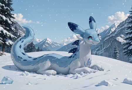score_9, score_8_up, score_7_up, source_anime BREAK
winter background, snow, ice
Chillet_Palworld, feral, light blue fur, blue eyes, white underbelly, blue back spikes, blue chest markings, blue spots, blue-tipped ears, whiskers, long animal ears, long tail, lying, on stomach smile, looking at viewer, smile
detailed background, beautiful scenery
<lora:add-detail-xl:1>
<lora:Chillet_Palworld:1>
anime screencap:1.5