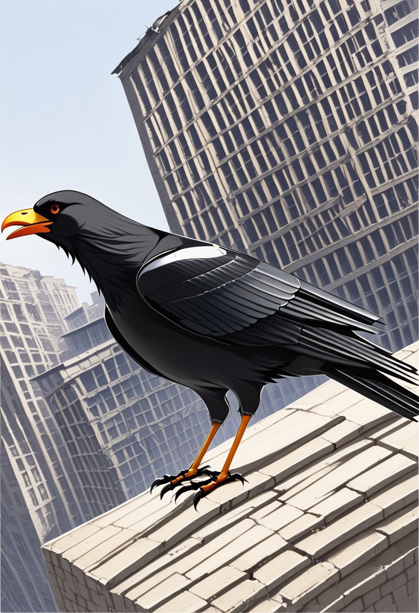 (anime), 1girl, city ruin, crow, (masterpiece), score_9