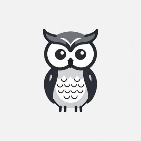 icon, animal, owl, simple_background, white_background, monochrome, greyscale, vector, flat, simple, single, front facing, cute, full_body