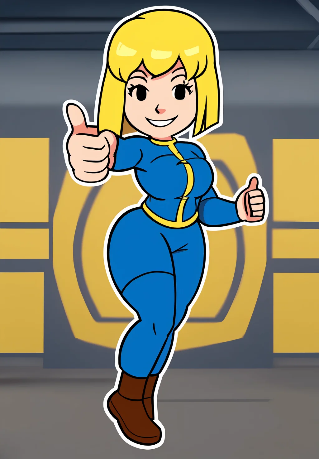 <lora:vault-girl:0.8>, vault-girl, 1girl, solo, smile, thumbs up, level up,