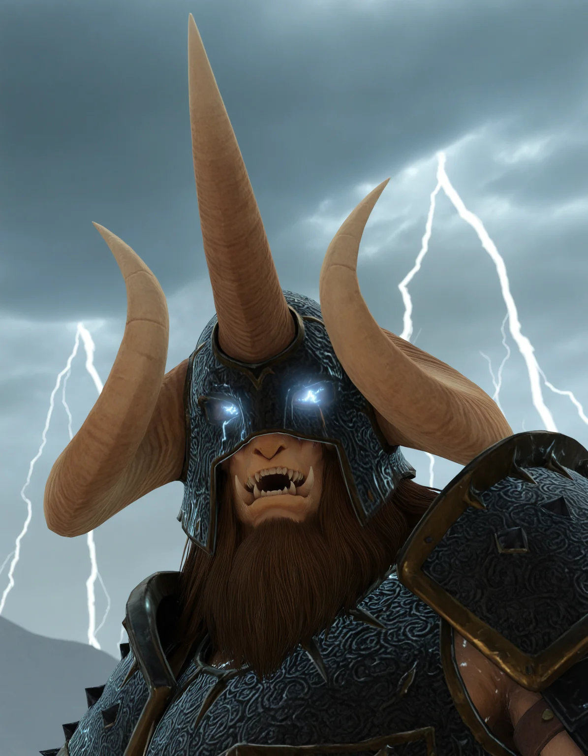 masterpiece, good quality, best quality, solo, lightning, storm, electricity, glowing eyes,
KholekSuneater, male focus, armor, horns, close-up,
<lora:KholekSuneater_Vpred:0.8>