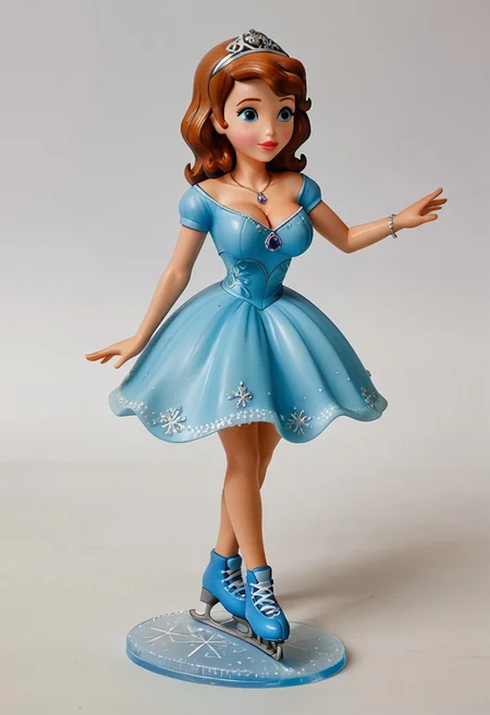 sofia_the_first, necklace, figure skating leotard, dress, on ice rink, large breasts, cleavage