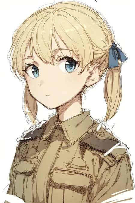score_9, score_8_up, score_7_up, score_6_up,
 <lora:Kubikiri:1> kubikiri, 1girl, solo, blonde hair, white background, blue eyes, simple background, military, looking at viewer, military uniform, hair ribbon, ribbon, uniform, sketch, cute