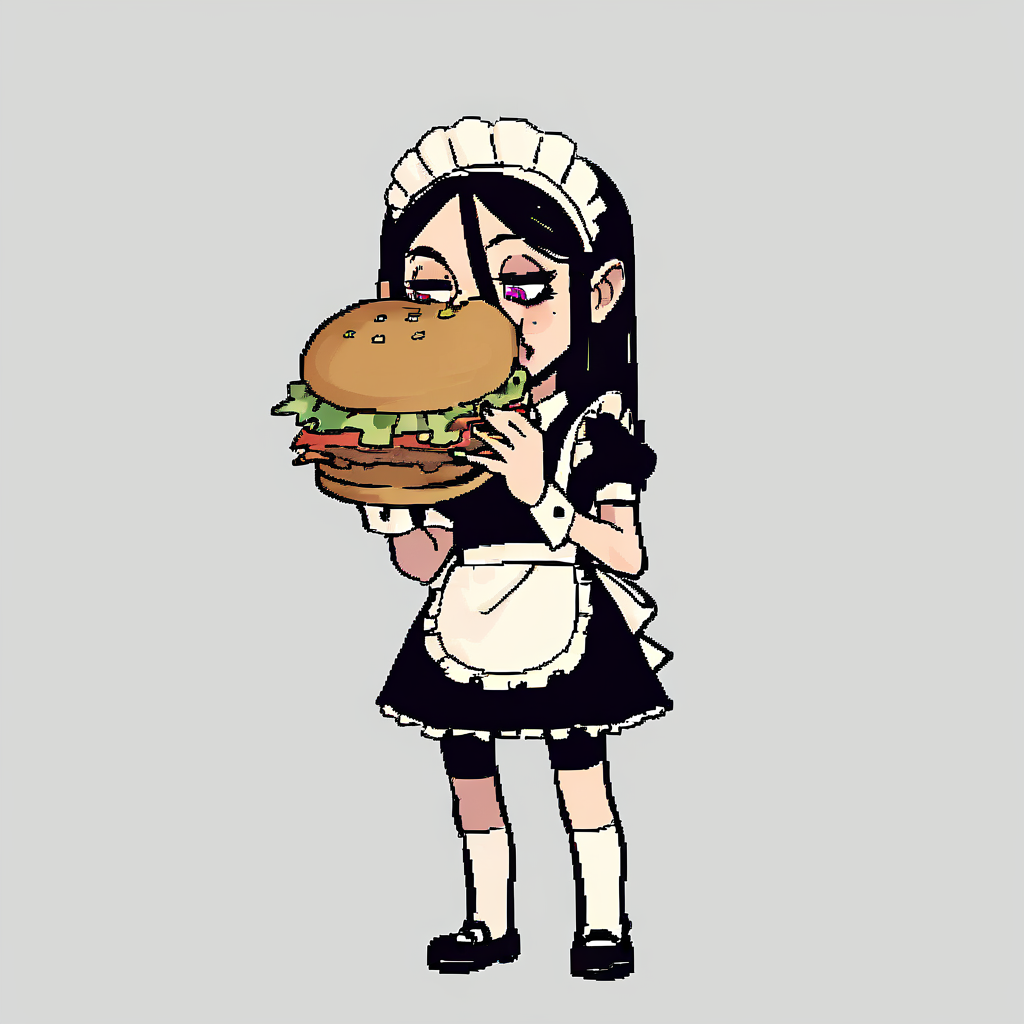 (meme:0.[[8:4:0.3]:1:6]), maid eating a hamburger, female
score_8_up <lora:TemplateMeme-000013:.81>