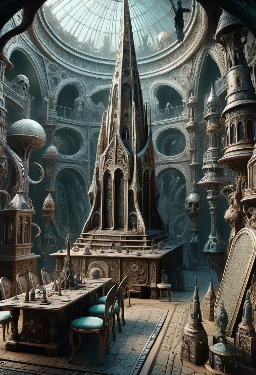 hyper detailed masterpiece, dynamic realistic digital art, awesome quality,engraved spire,faux telescope,postmodern r'lyeh screen space shadows,perpetuity, intricate,museums,soft,apocalyptic,DonMT34P4rtyXL <lora:DonMT34P4rtyXL-v1.1-000008:0.8>