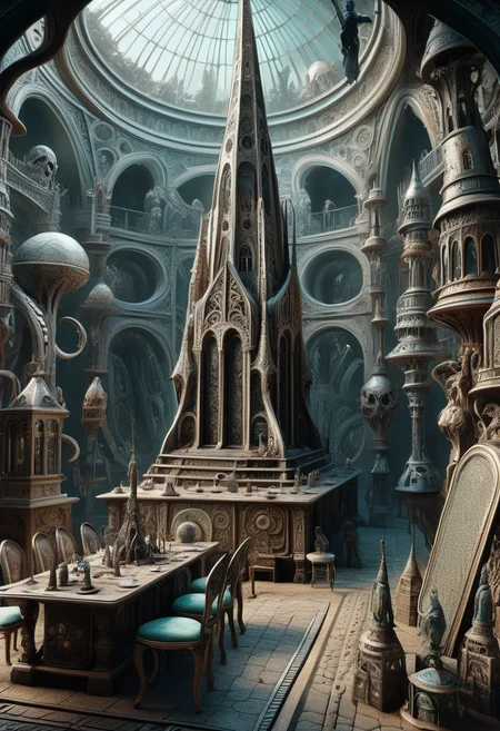 hyper detailed masterpiece, dynamic realistic digital art, awesome quality,engraved spire,faux telescope,postmodern r'lyeh screen space shadows,perpetuity, intricate,museums,soft,apocalyptic,DonMT34P4rtyXL <lora:DonMT34P4rtyXL-v1.1-000008:0.8>