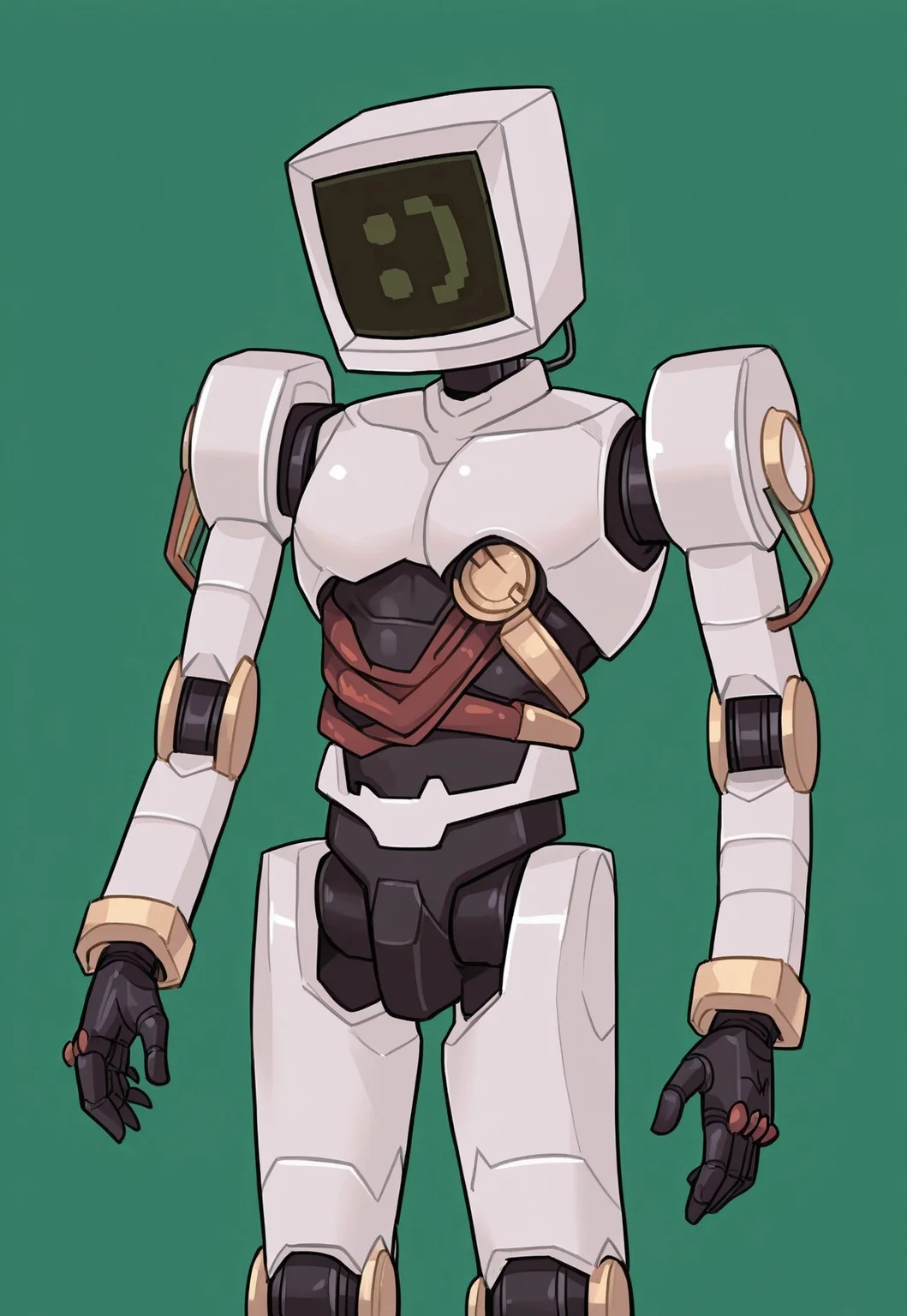  , safe_pos, solo, masterpiece, detailed, uwa, huge filesize, ultra hd, best quality, male focus, (absurdres, highres),
1boy, Calculester_Hewlett_Packard, robot, computer head, :) face, standing, green background