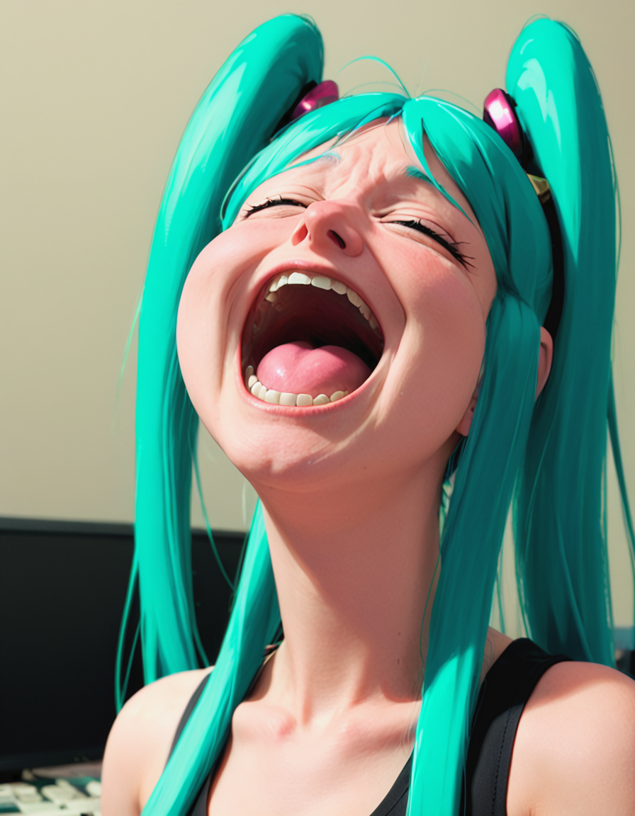 <lora:merriviuselfmeme_smug_xl:1.2> merriviuselfmeme_smug, exaggerated smug expression, hatsune miku