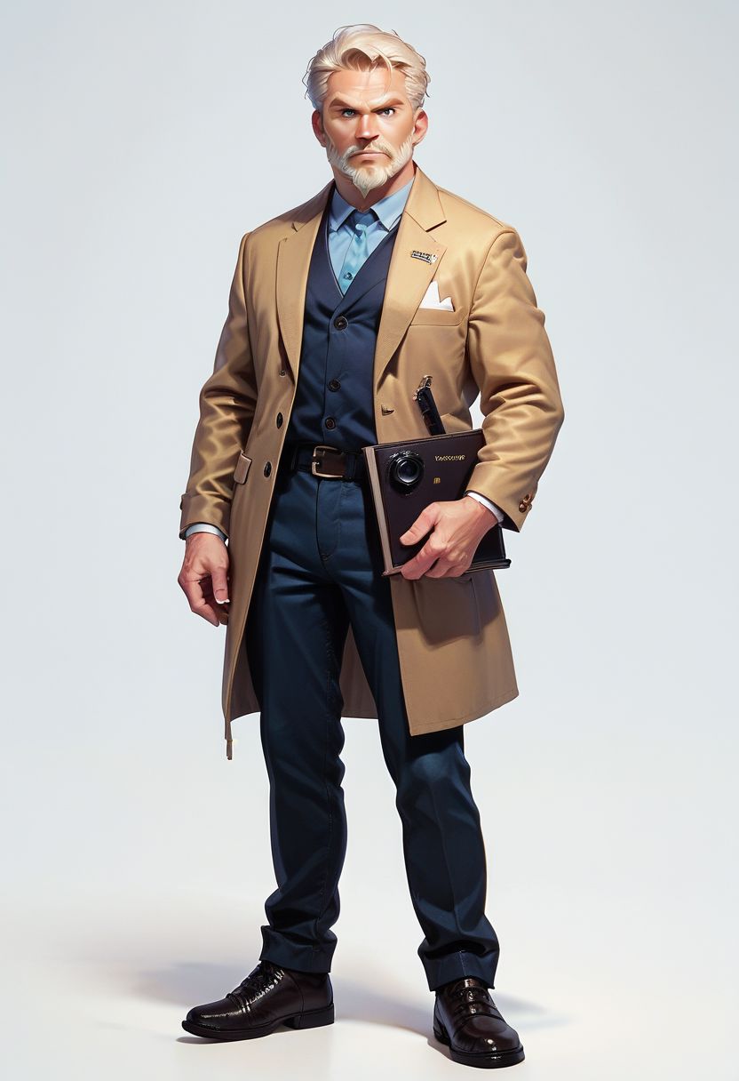 score_9, score_8_up, score_7_up, hero shot, action shot. full body, 
1man, male focus, solo, 55-years-old, blond hair, large detailed blue eyes, beard, renpychargen, 
white background, professor, wearing an old suit, holding a book, looking at camera, OverallDetail, dramatic lighting, RAW, photo, <lora:IncaseLycoXL:0.5>
