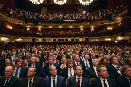 photo of a large group of people in suits and ties sitting in a large concert hall, (many faces), <lora:people_010_cosine_iter4_ 0000025all_jugger_adafactor_128_64_new:0.7>