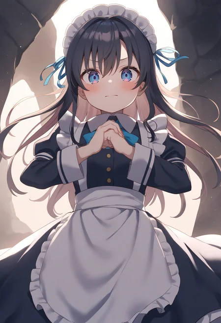 1girl,sincos, ningen mame, toosaka asagi,solo,medium breasts,20yo,maid,maid headdress,
cracking knuckles, own hands together, fist in hand,<lora:crackingknuckles_XL_v1:0.8>
from below, upper body, looking up, blue hair, purple eyes,full face blush, caves, closed mouth, lightly curled inwards hair,,
best quality, very aesthetic, absurdres