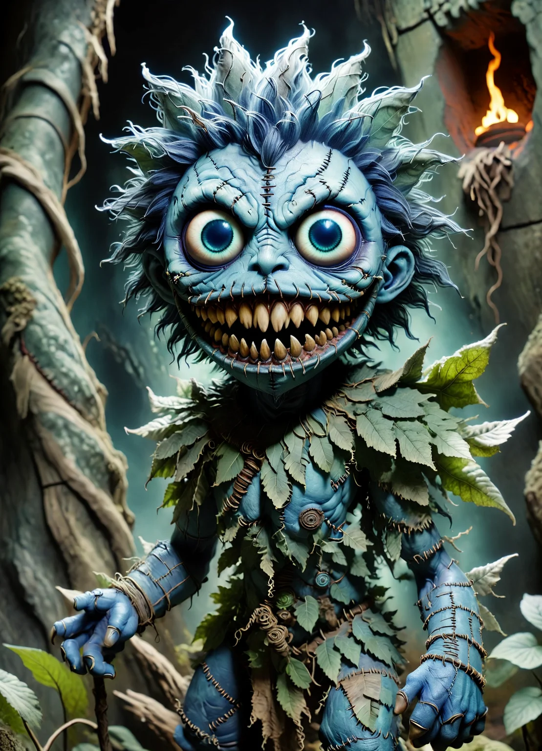 DonMCr33pyD0115XL blue men of minch, Ethereal guardian of nature, aspect of natural elements, deeply connected with the environment, balance and harmony, protector of sacred places, sound,inferno,curious,emerald , <lora:DonMCr33pyD0115XL:1>
