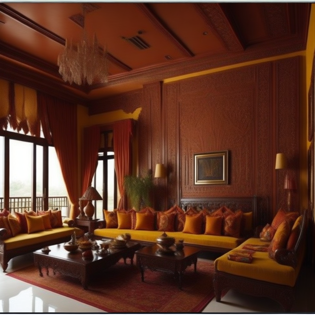 <lyco:Indian_style_interior_design_Sa_May:1.0>  Indian style interior design of living room