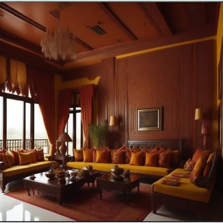 <lyco:Indian_style_interior_design_Sa_May:1.0> Indian style interior design of living room