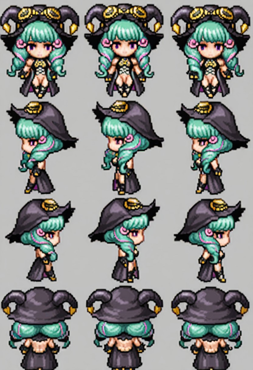 1girl, fiore brunelli, 
rpgchara, transparent background, multiple views, chibi, reference sheet, pixel art,