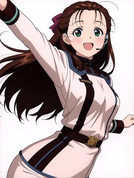 masterpiece,best quality,newest,1girl,solo,
<lora:miho_miho_ilxl_v1.2:1>,miho_miho,green eyes,m_hs,single ear headset,m_clothes,white pencil_skirt,
<lora:Fixhands_anime_bdsqlsz_V1:1>,light_blush,cinematic_angle,looking_at_viewer,jumping,parted lips,white_background,simple_background,:d,dynamic_angle,upper_body,w_arms,