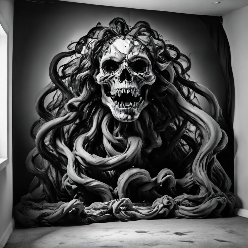 An Eldritch horror in a closet, monochrome, greyscale, 8k resolution, best quality <lora:Gloom-step00000900:1>