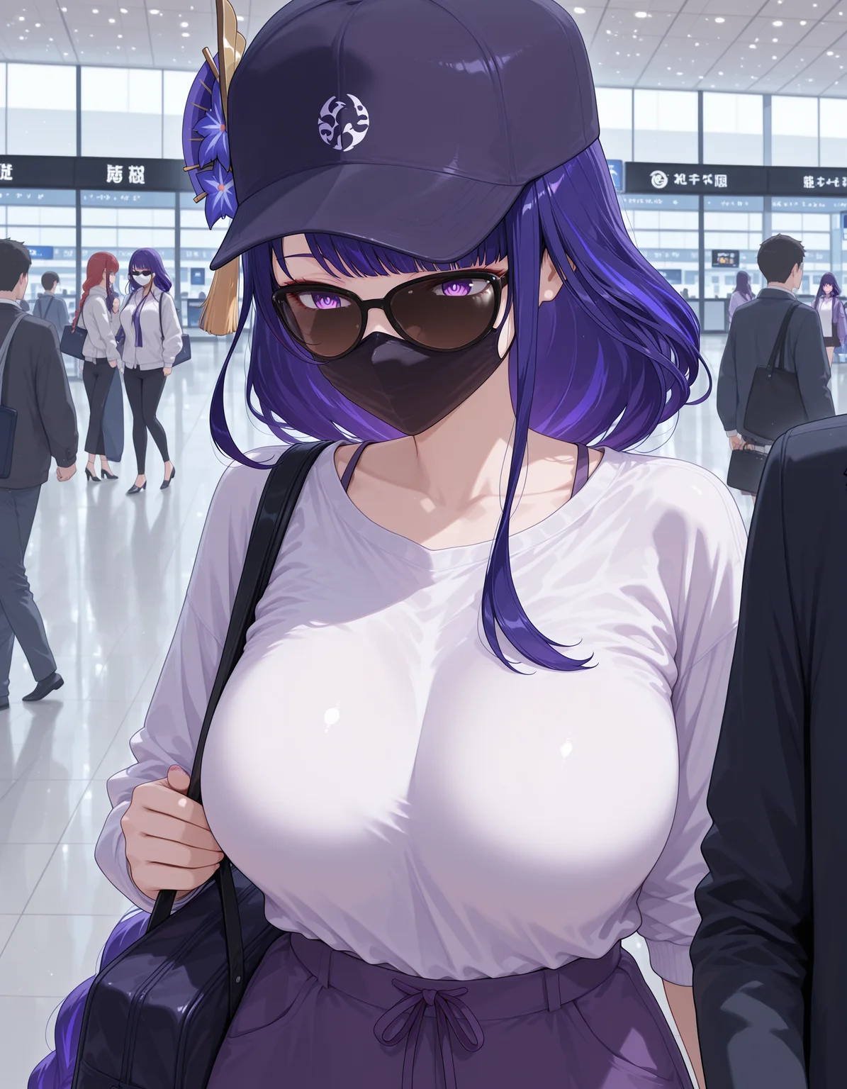 <lora:midis_Airport_V0.51[IL]:1>, airport, raiden shogun, <lora:midis_celebrityUnderDisguise_V0.5[IL]:.8> , celebrityUnderDisguise,, masterpiece,best quality, very aesthetic,absurdres,newest,