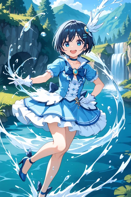 score_max, (score_9, score_8_up, score_7_up:1.0), score_6_up, official art,
masterpiece, absurdres, high detail, 8k,
river, riverbank, water, splashing,
standing, arm up, hand on hip, smile, open mouth, hydrokinesis,
solo, kaorin, magica2019, wing hair ornament, hairclip, choker, blue dress, blue bowtie, gem, short sleeves, white gloves, plated skirt, frills, blue skirt, blue footwear, high heels
<lora:XL_Pony_MGCM-kaori-t1:1>