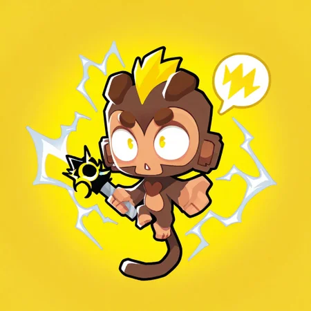 monkey tier/0/0/0/mermonkey, bl00n5, chibi, colored, holding sign with lightning icon, yellow background, speech bubble: “Buzz me”