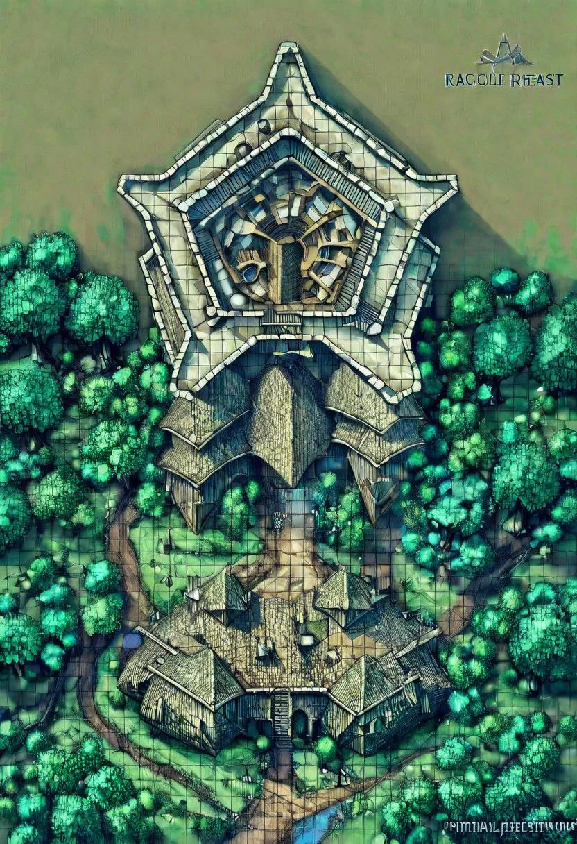 (Table:1.0),Town, exterior,Trees,create a magicalForest an the riber and castle ruins