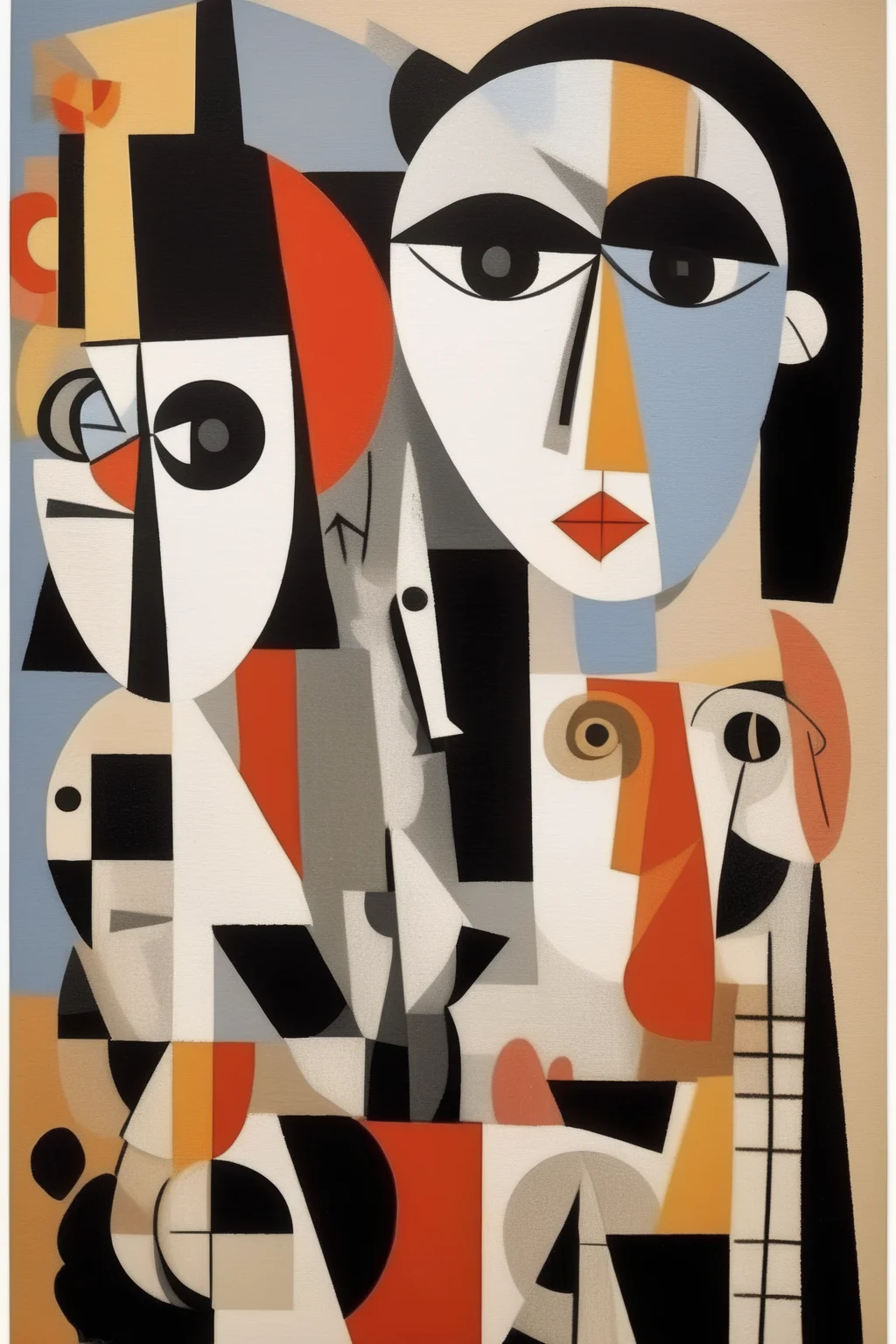 <lora:Jean Metzinger Style:1>Jean Metzinger Style - White background. Craft a composition inspired by the works of Pablo Picasso, particularly his Cubist period. Use geometric forms, fragmented images, and multiple perspectives to create a dynamic and complex design.