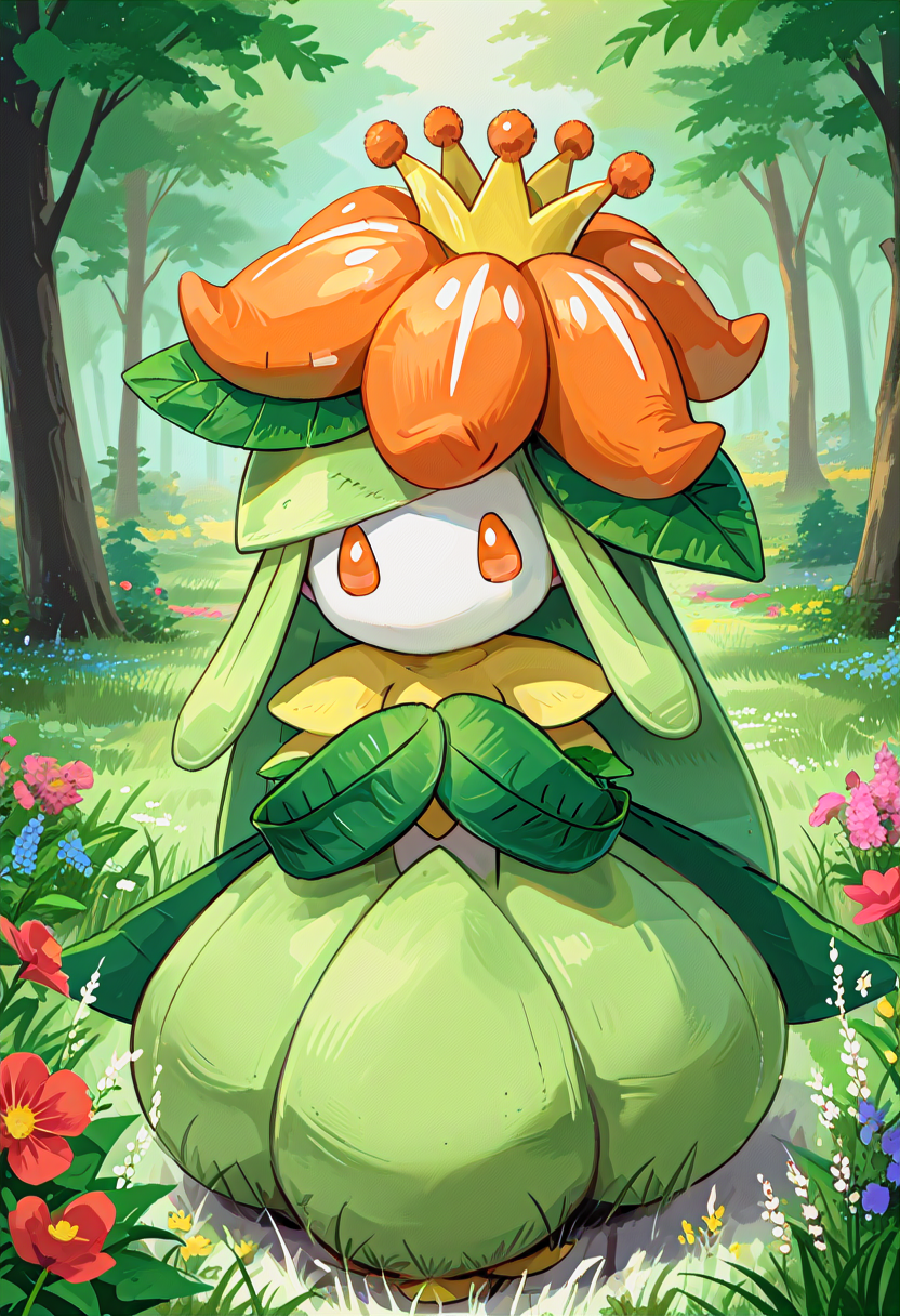 score_9, score_8_up, score_7_up, source_anime,
((masterpiece, extremely detailed)), sharp, 4K bright colors, pastel colors BREAK
background: forest, tall grass, leaves, flowers, sunbeam
L1LL1G4NT, orange eyes, orange flower, crown, no mouth, white face, white abdomen, no humans, pokemon (creature), leaf arms, leaf hair, plant girl
facing viewer, looking at viewer, closed eyes. ^^. happy, own arms together, 
(anime style:1.3)
 <lora:Lilligant:1>
