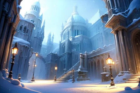 (masterpiece, best quality:1.2), Numenor, waterfall, medieval fantasy city, stairs, (street lamp:0.8), ice, snowing, morning, fog, professional lighting, 8k ultra detailed, photorealistic, cinematic shot <lora:Numenor:0.7> <lora:RealmsOfIce:0.7> <lora:add_detail:0.8>