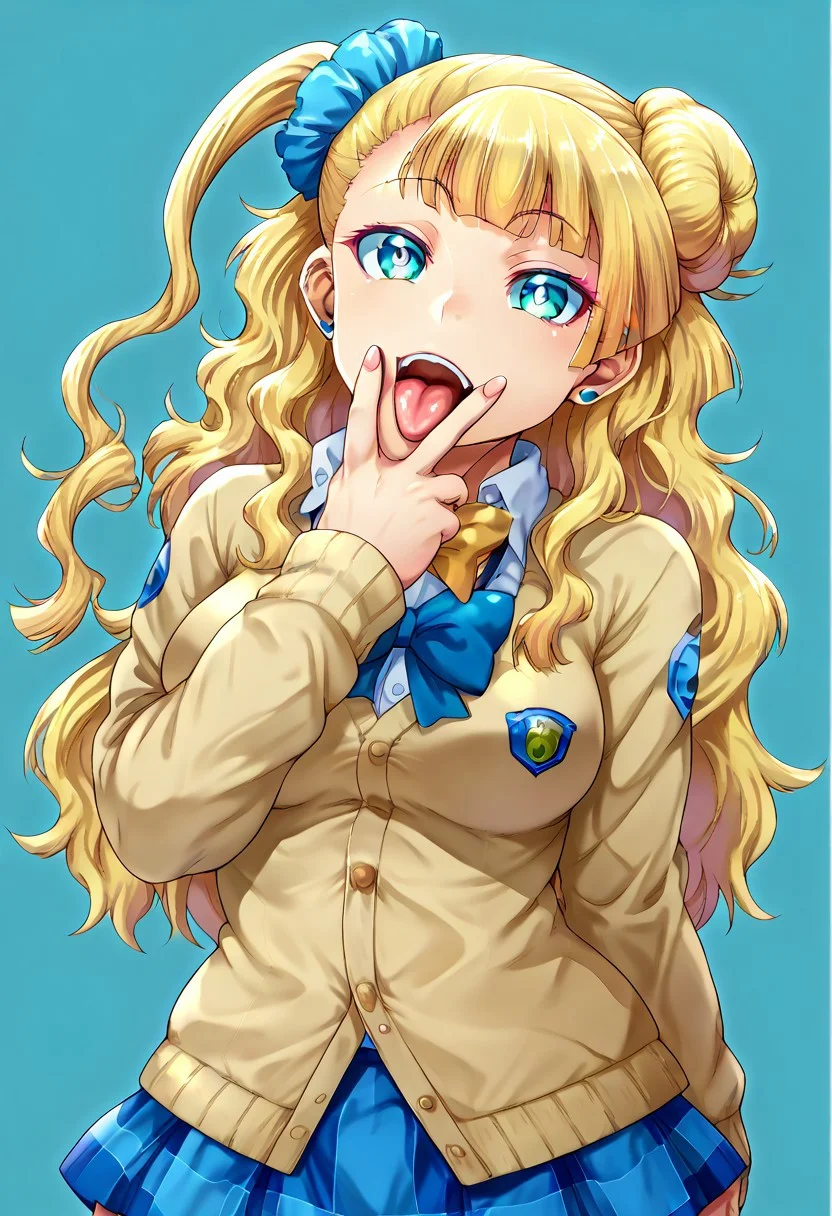 (zPDXL3),
(zPDXLxxx),
gesture,
cunnilingus gesture,
open_mouth,
tongue_out,
source_anime,
looking_at_viewer,
cowboy shot,
1girl,
solo,
galkoxl,
oshiete!_galko-chan,
galko,
long hair,
asymmetrical hair,
blonde hair,
blue eyes,
hair bun,
scrunchie,
single side bun,
jewelry,
earrings,
school uniform,
skirt,
cardigan,
karge breasts,