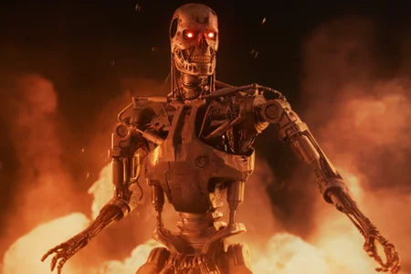 T800_Endo, Terminator robot, score_9, score_8_up, score_7_up, (source_IRL, source_movie), cinematic, realistic, masterpiece, high quality, highres RAW photo, ((three-quarters body shot))
a T800_Endo Terminator Robot with glowing red eyes, he is made of metal, <lora:T800_Endo_Terminator_Pony_v1:1>
(standing in flames)
black background, in flames, fire
dynamic lighting, highly detailed, intricate details