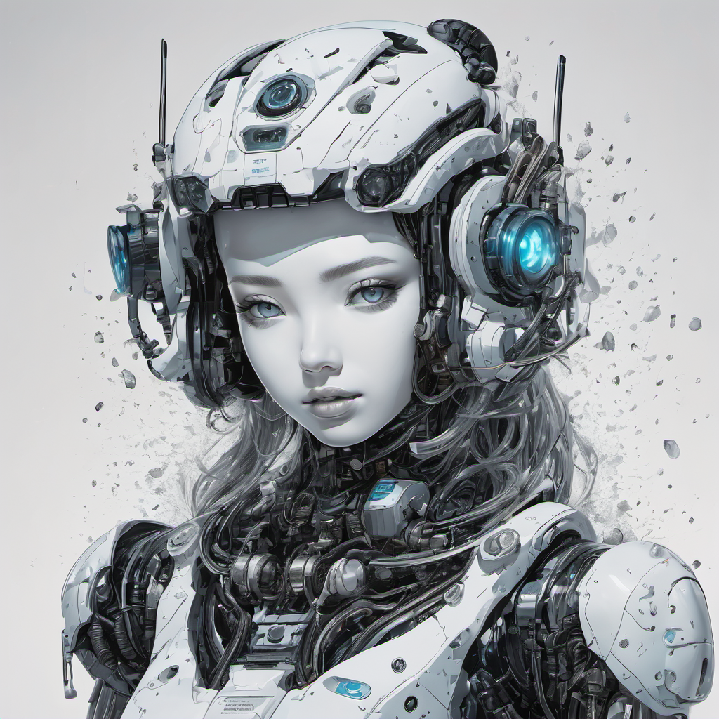 fine art, surreal mechacore, katsuhiro otomo, cyan and black and white, minimalistic, detailed, realistic, 8k uhd, high quality