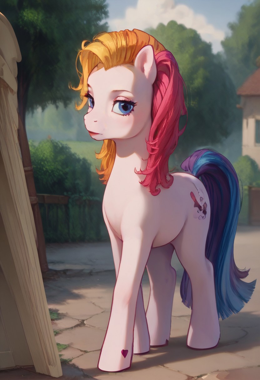 score_9, score_8_up, score_7_up, score_6_up, score_5_up, score_4_up, detailed background
outdoors, street
Toola-Roola mlp, feral, pony, multicolored hair, slim, naughty, bedroom eyes,  break
walking, rear view, looking back at viewer