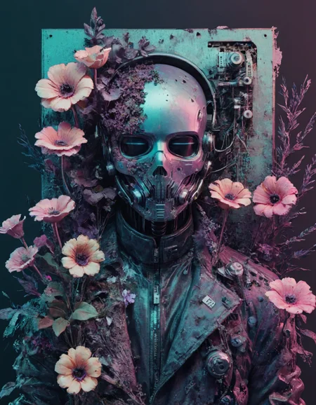novuschroma style cyberpunk floral decay <lora:104_novuschroma_1:1>