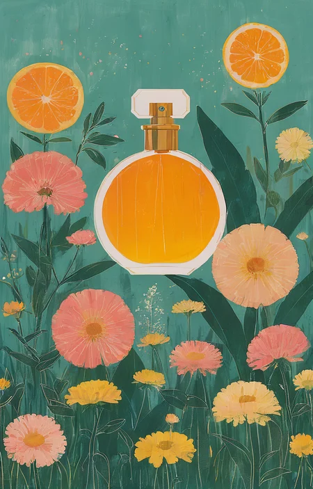 masterpiece,best quality,<lora:tbh35-sdxl:0.9>,illustration, A bottle of perfume in garden