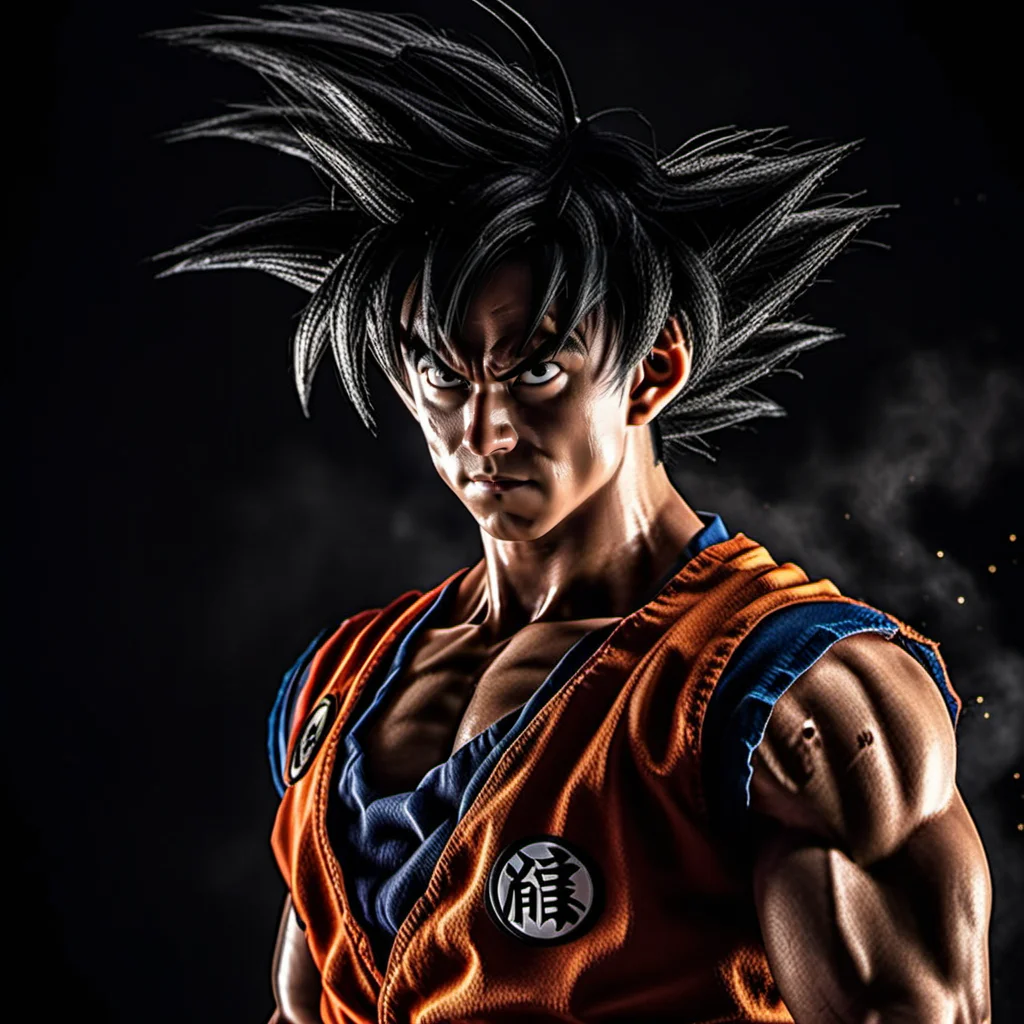 Goku1024 , a man, closeup portrait, dragon in the background, highly detailed, photography, ultra sharp, film, bokeh, professional, 64k <lora:Goku1024:0.7>