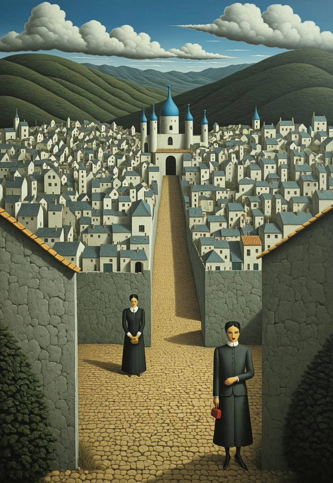 A small European village made of 3D puzzle pieces.
Style tags: Surrealist art, Rafal Olbinski, René Magritte, Jean Arp, Frida Kahlo, Jan van Eyck, William Hogarth, Pierre-Auguste Renoir, Xidong Luo, Kazimir Malevich, bold surreal color palette 