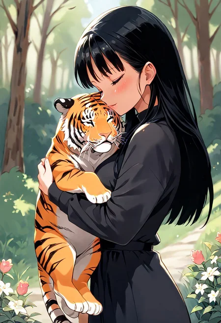 score_9, score_8_up, score_7_up, score_6_up,
BREAK <lora:p3tl0v3XLP:1> p3tl0v3, 1girl, black hair, hugging tiger outdoors, perfect hands,