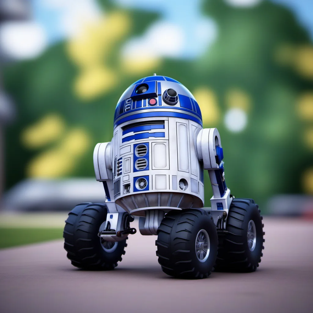 R2D2-1024, a robot with monstertruck wheels , highly detailed, photography, ultra sharp, film, bokeh, professional, 4k <lora:R2D2-1024:0.5>