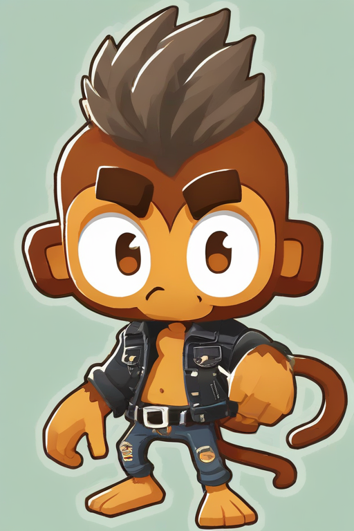 <lora:PE_BTD6Style:1> PEBTD6Style,cartoon,
Monkey wearing punk outfit,Mohawk hairstyle