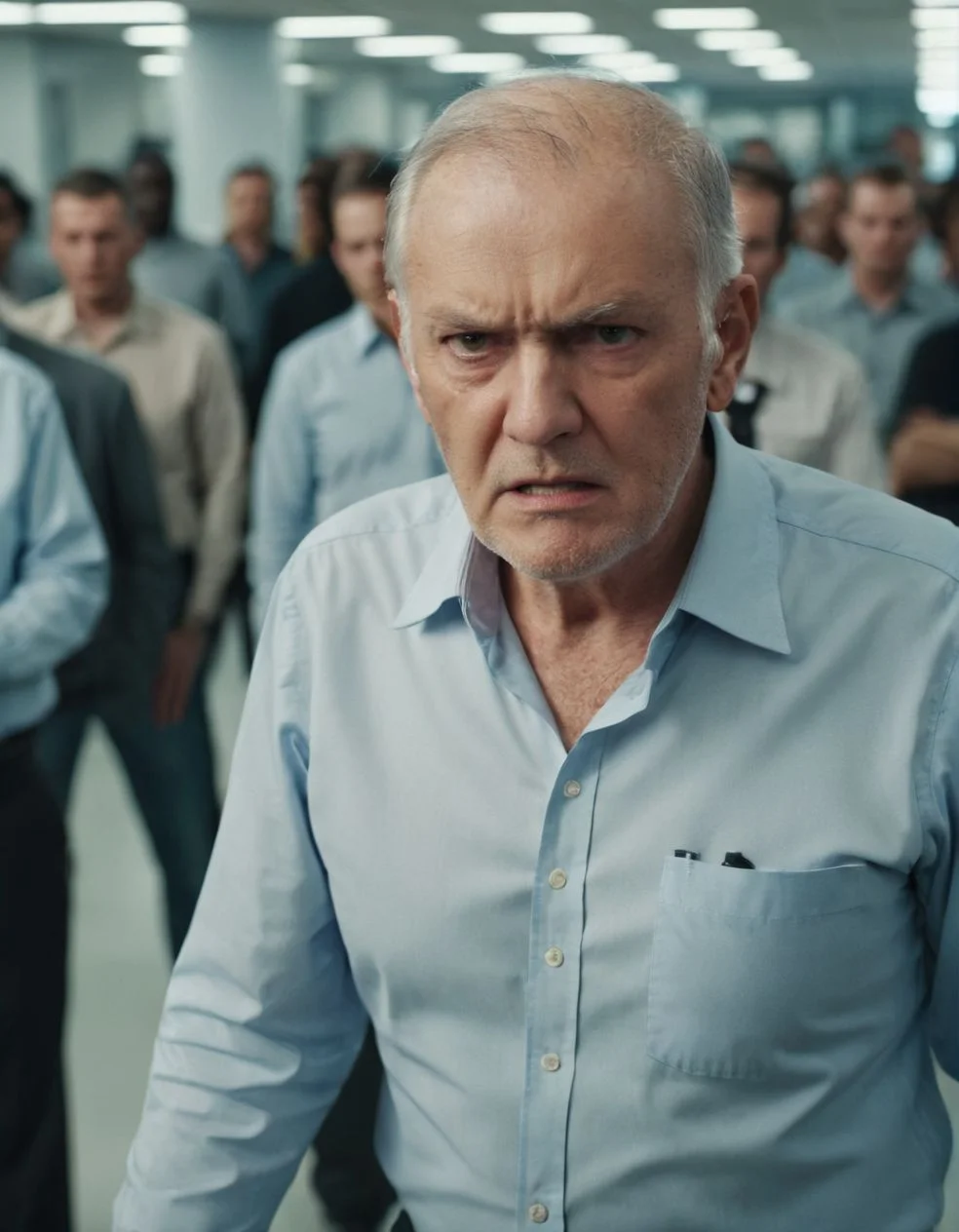 cinematic full body photo of an old man and an angry expression on his face<lora:angryXL:0.8> in a crowded DMV office,
35mm photograph, film, professional, 4k, highly detailed