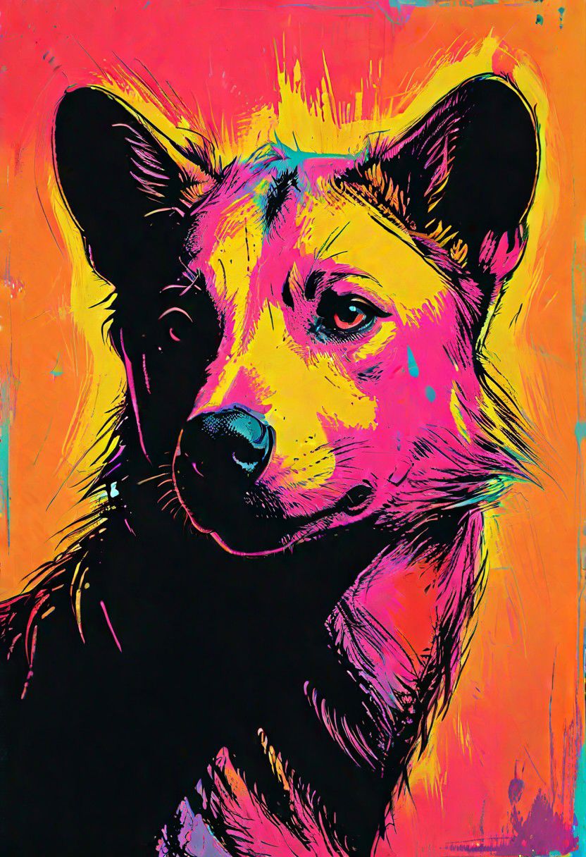 impactful color paint of, a hyenas, highly detailed, vibrant colors , 8k, sharp, professional, clear, high contrast, high saturated, , vivid deep blacks, crystal clear