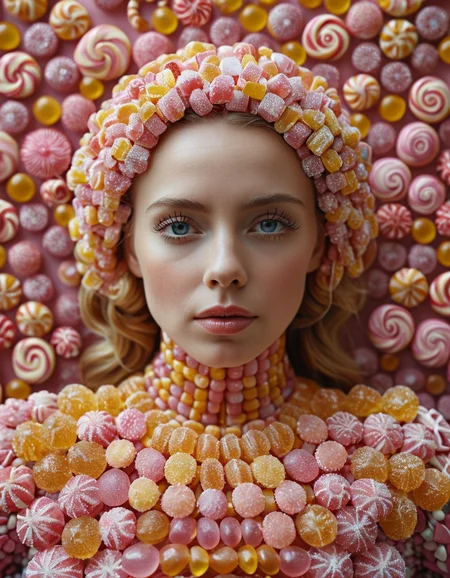 cinematic still 1woman made from candy, portrait . emotional, harmonious, vignette, 4k epic detailed, shot on kodak, 35mm photo, sharp focus, high budget, cinemascope, moody, epic, gorgeous, film grain, grainy, 1woman made from candy, portrait, highly detailed, full color, elegant, luxury, elite, dramatic light, cinematic background, sharp focus, inspired, beautiful, fine detail, intricate, expressive, symmetry, brilliant, colorful, awesome, complex, elaborate, rich composition, iconic, polished, balanced, advanced, cute, magical, pretty, artistic, impressive, inspiring