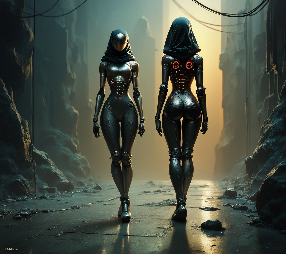 score_9, score_8_up, score_7_up, score_6_up, score_5_up, score_4_up, photoshot, A full-body shot of an athletic Middle Eastern woman in a form-fitting, futuristic jumpsuit. Her hair is wrapped in a sleek, metallic hijab that glistens under the lights. She stands tall and powerful, exuding strength and determination, with her intense gaze fixed straight ahead., highly detailed, backlight <lora:ponys-dream:.9>