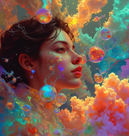 nixeu style A Portrait by a Dorota Pietrowiak, digital painting in a 2 vibrant use of (snellâs law) how light travels through the lenses of sphereâs creating a spectrum of iridescent colors, precise, fractal design, flowing curves, precision, colorful, fractal geometry, harmonic interference, digital illustration, photo manipulation, altered realities, fantastical scenes, digital artistry, striking visuals, masterpiece, best quality, highres, high detail, sharp focus, detailed background, light reflection, photorealistic,  <lora:flux.1_lora_surreal-tones_v1:0.56> <lora:Midjourney_V6.1_meets_FLUX:0.4> <lora:style_of_Martin_Johnson_Heade_flux:0.4> <lora:LessOfAFailure-flux:0.3> <lora:Epic_gorgeous_Details-flux.1:0.6> <lora:Color_World_-_s1_g4-flux:0.4>